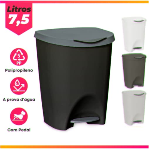 OFERTA Lixeira Grande Tampa Escritório Cozinha Banheiro Quarto Sala Trabalho Plástico Com Pedal 7,5L USUAL UTILIDADES