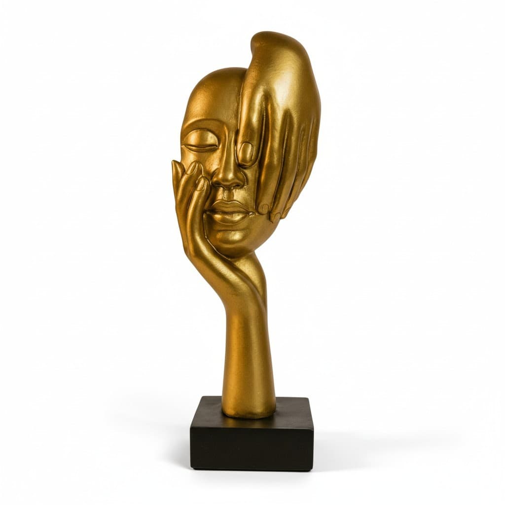 Escultura Decorativa em Resina “Mãos no Rosto” Dourada AliDoLado – Arte Moderna para Decoração