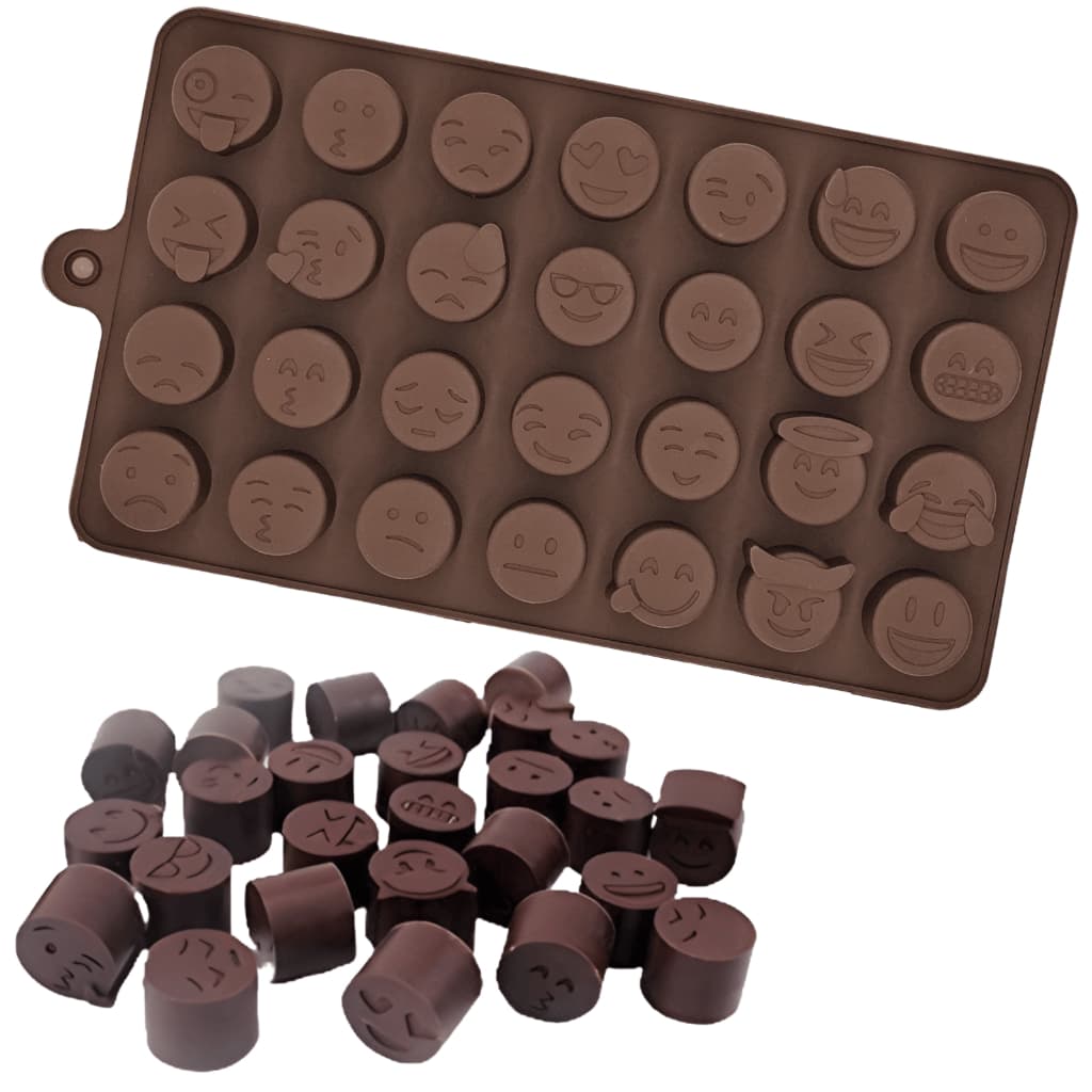Molde de Silicone Emojis Smiles Chocolate Bombom Forma 28 Cavidades Doces Gelo Gelatina Resina