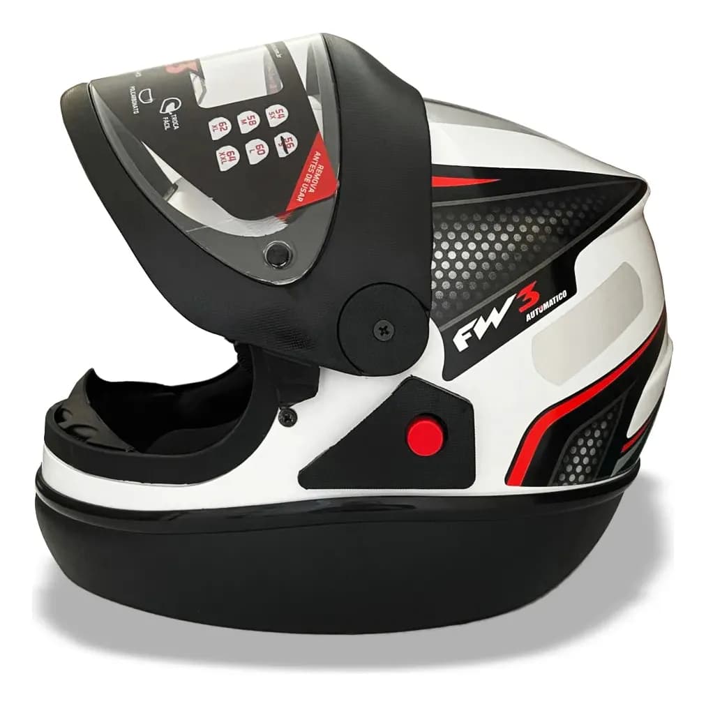 Capacete Fw3 Automatic Com Narigueira Modelo Fechado e botão automático na viseira