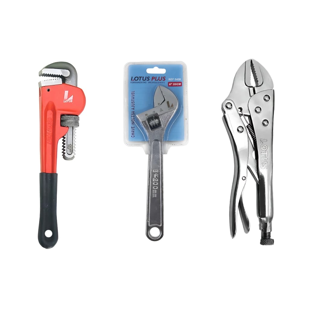 Kit De Chaves Alicate Pressão + Chave Inglesa + Grifo