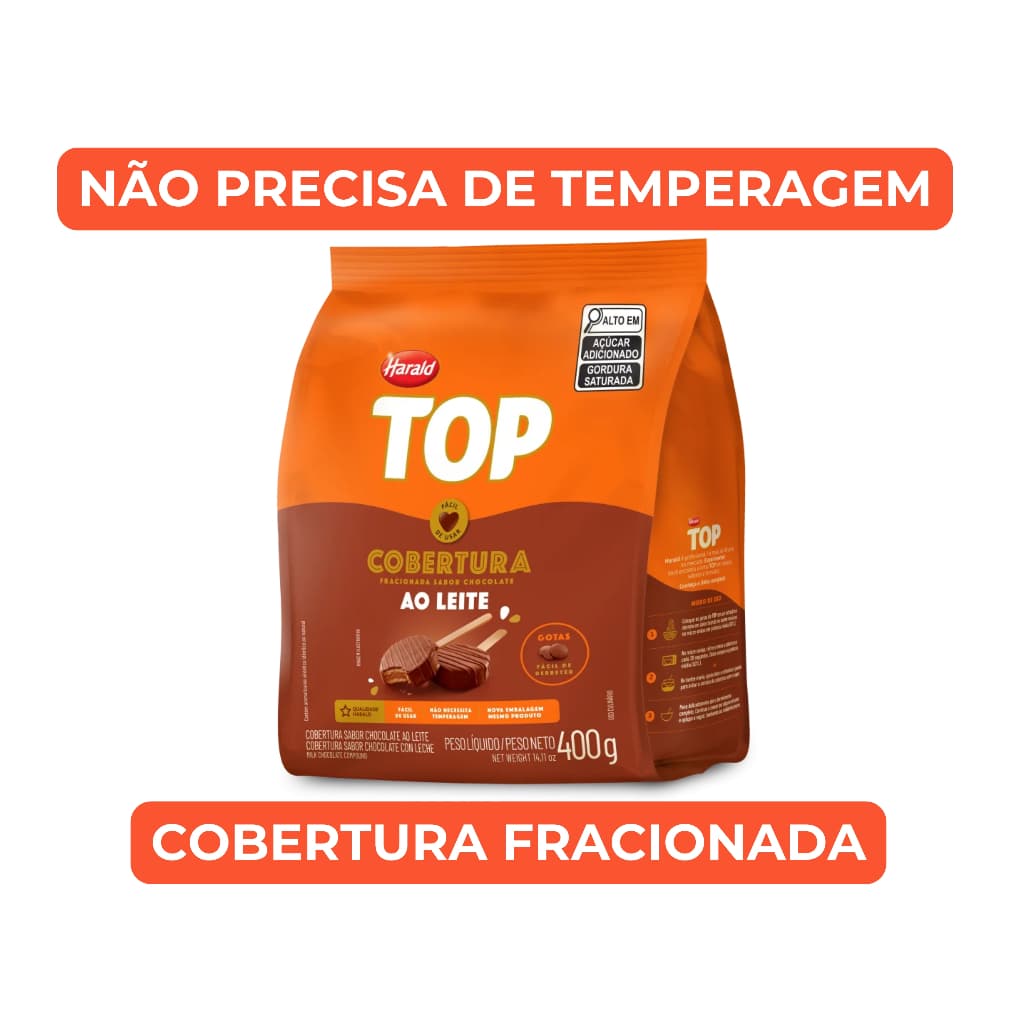 Cobertura Fracionada Harald Top Ao Leite Gotas 400g para Confeitaria