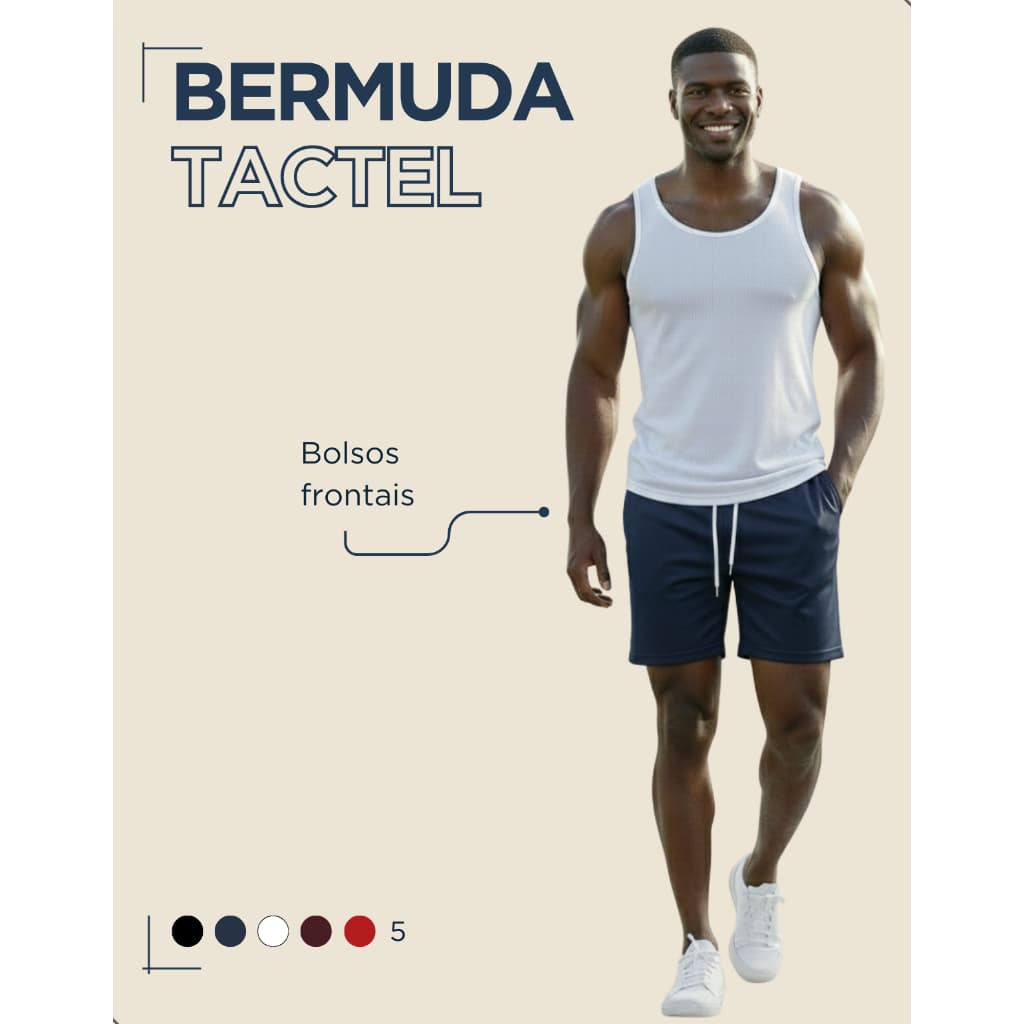 Short Treino Corrida Academia Mauricinho Tactel Elastano Bolsos Frontais