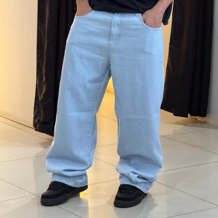 Calça balao baggy Jeans Claro Boca Larga Oversized Moda Masculina Feminina Streetwear Skate