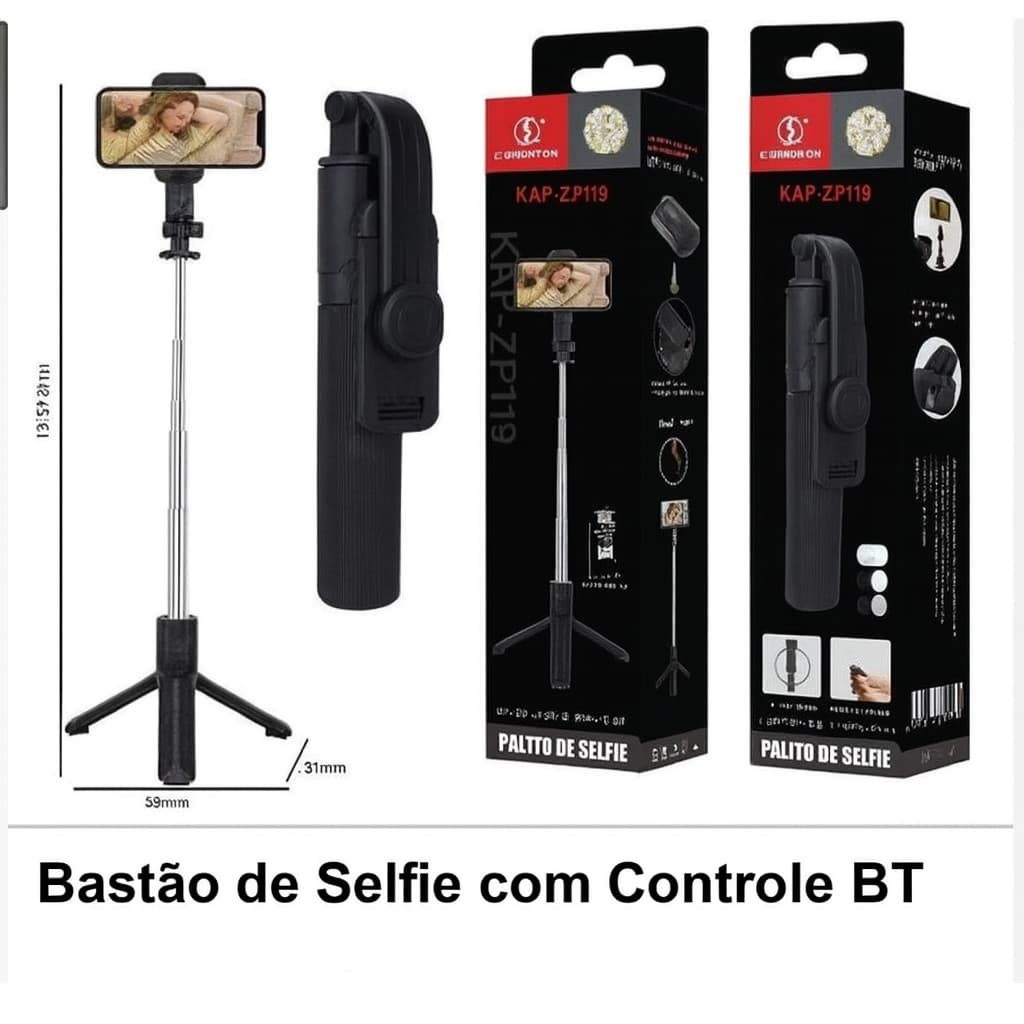 Tripé Selfie Stick Extensível com Controle Remoto Sem Fio para Grupos de Selfies e Streaming ao Vivo