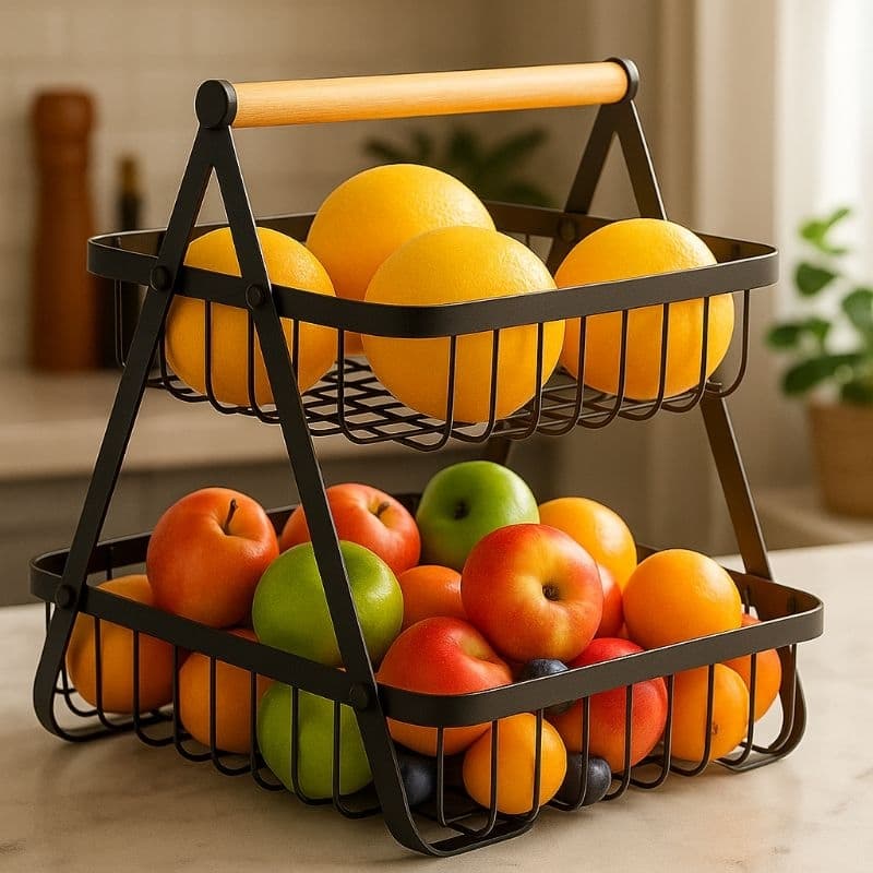 Fruteira Aramada 2 Andares Organizador Multiuso Cesto de Frutas Mesa ou Bancada Decorativa ultil