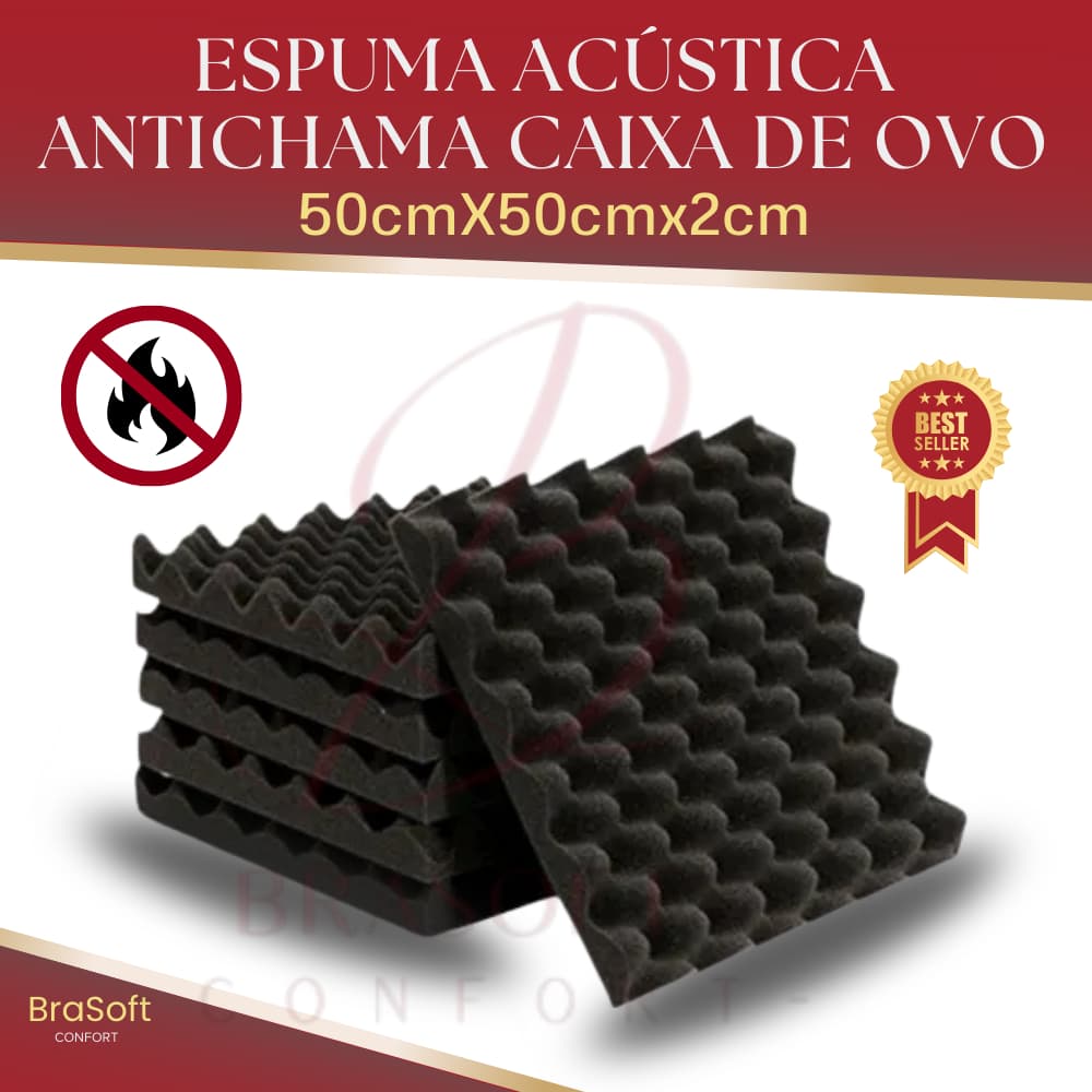 Espuma Acústica Anti-Chamas Kit Placas - 50cm X 50cm X 2cm