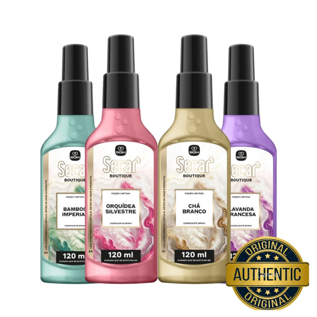 Odorizante Spray Secar Boutique 120ml – Kit 2 Unidades | Perfuma, Refresca e Elimina Odores Para Casa E Tecidos.
