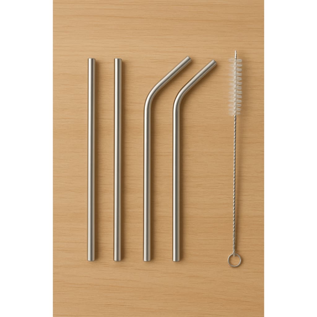 Kit 5 pçs Canudo de aço inox reutilizável + canudo milkshake sustentável + escova de limpeza