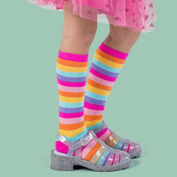 Meia Infantil Menina Galochita 3/4 Algodão Cano Longo Colorida Listrada Estampada Feminina