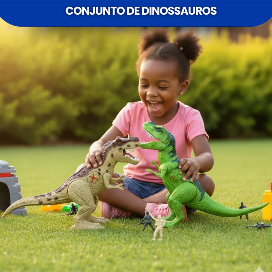 Conjunto 2 Dinossauros de Brinquedo com Rugido Selvagem Articulado