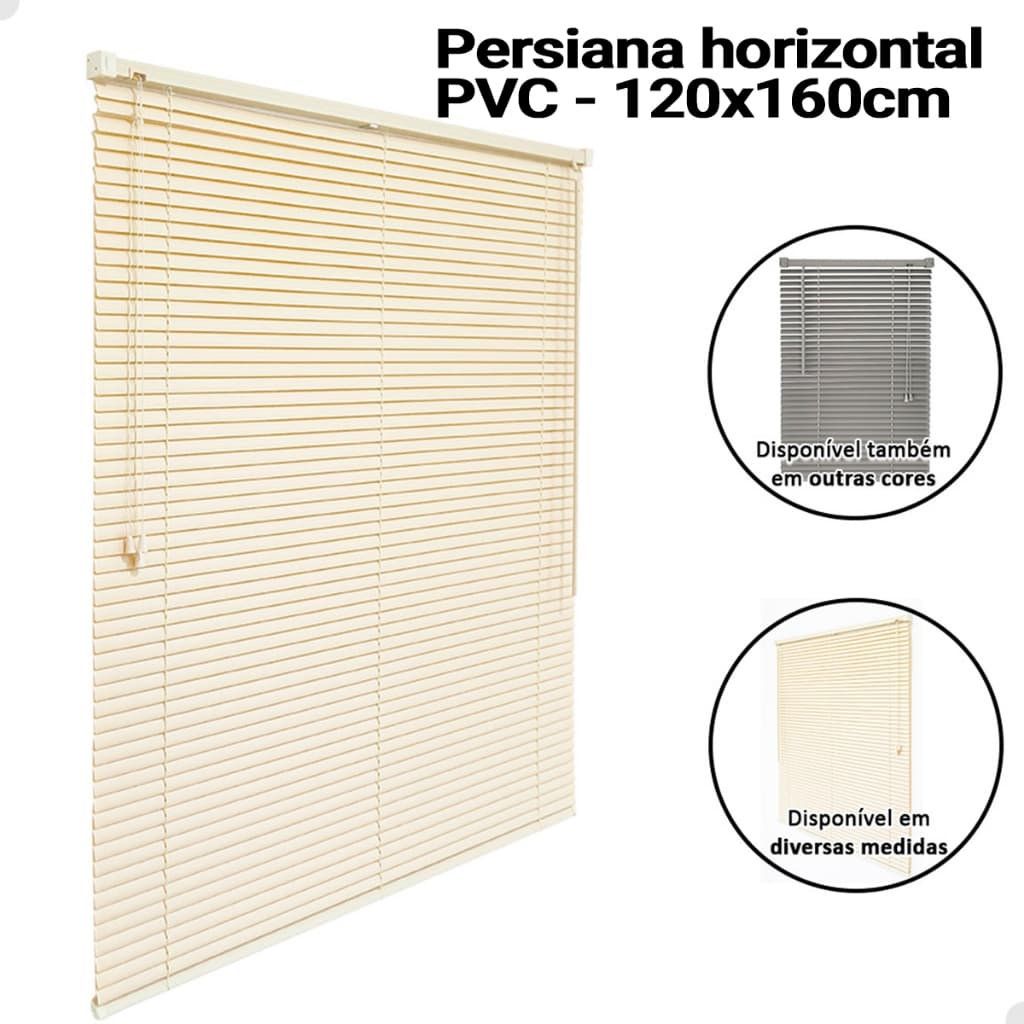 Persiana Horizontal 120x160cm PVC 25mm Cortina Sala Quarto