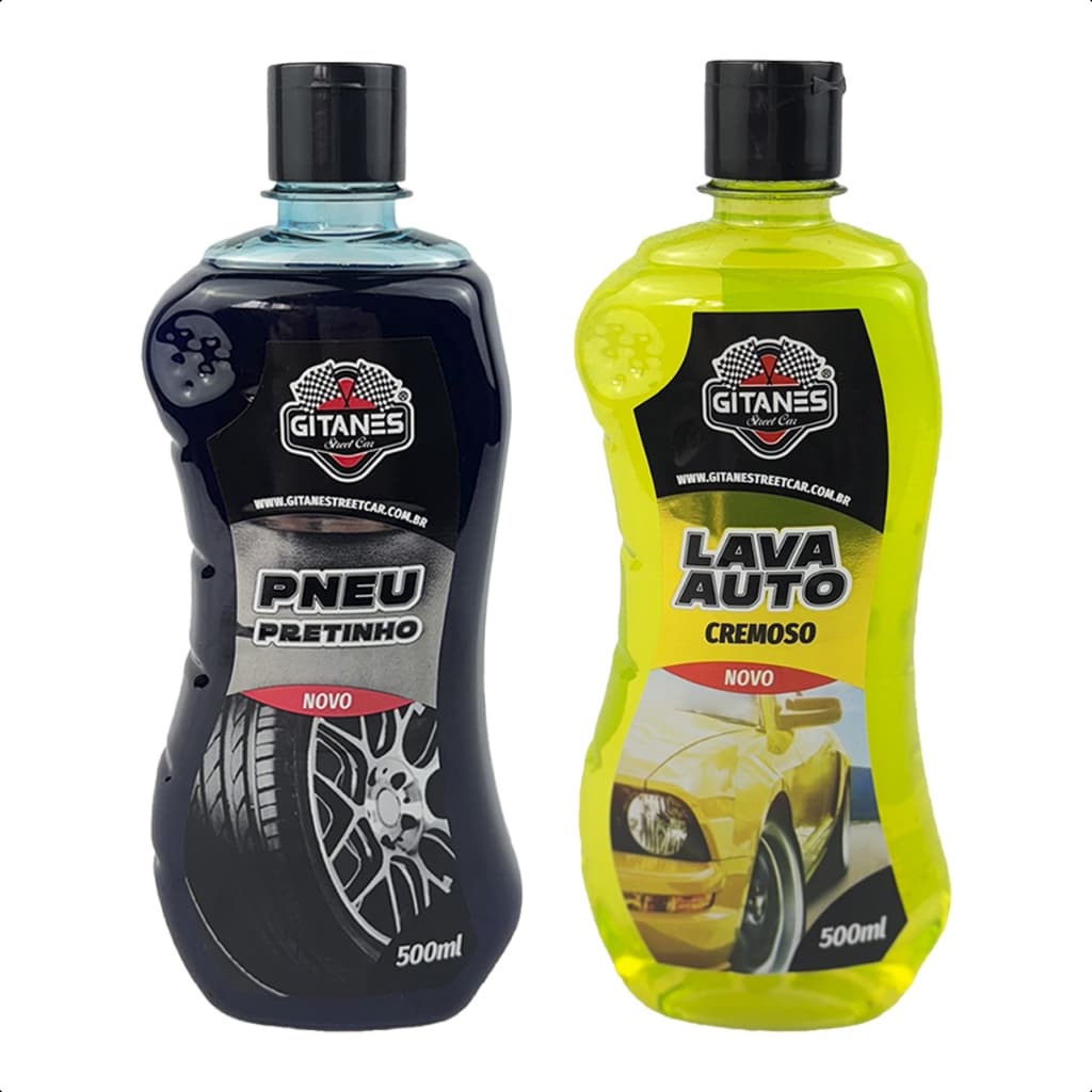 Kit Shampoo Lava Auto e Pneu Pretinho 500ml Carro Moto