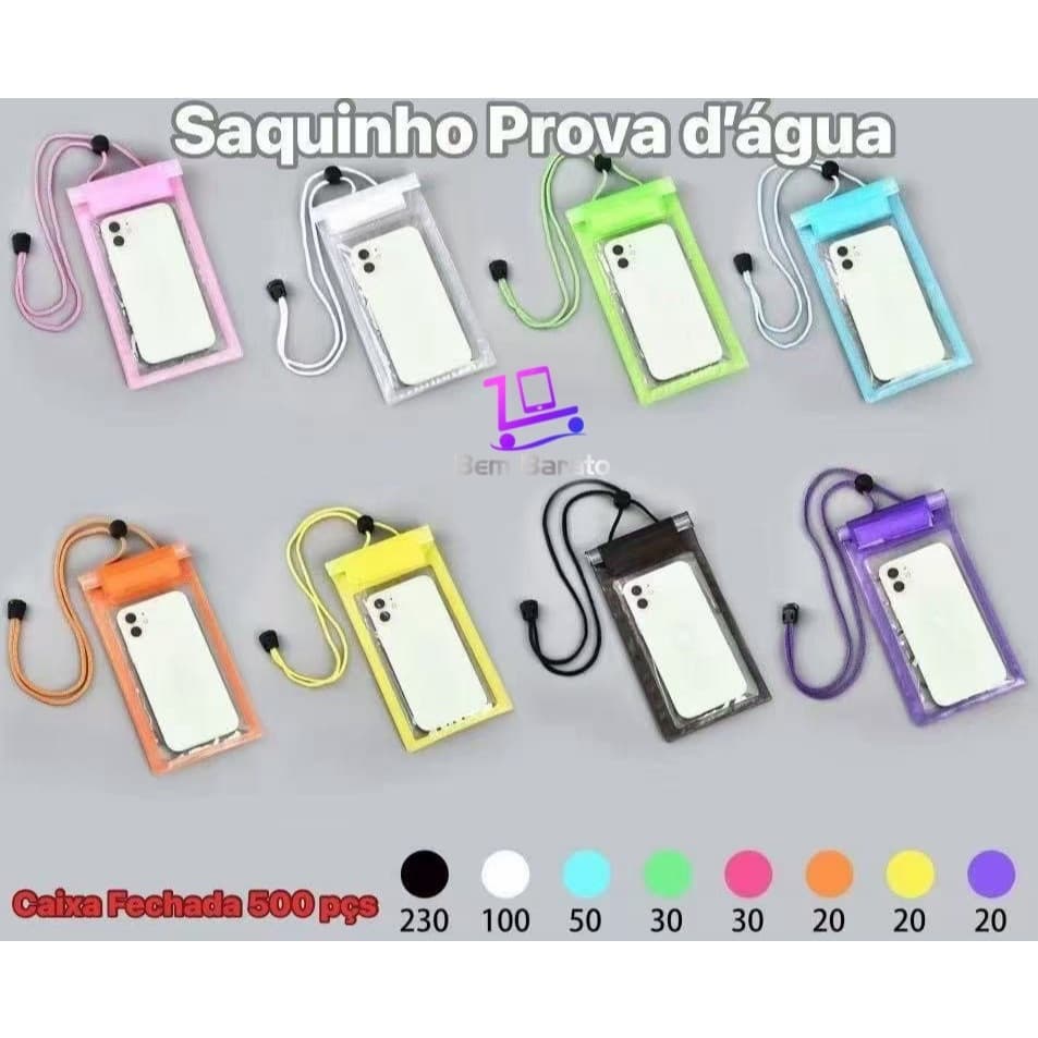 Capinha  Saquinho  Prova Dágua Impermeável  Celular  Transparente  Color  Universal  Bolsa  comn Kit 10  kit 5   kit 3