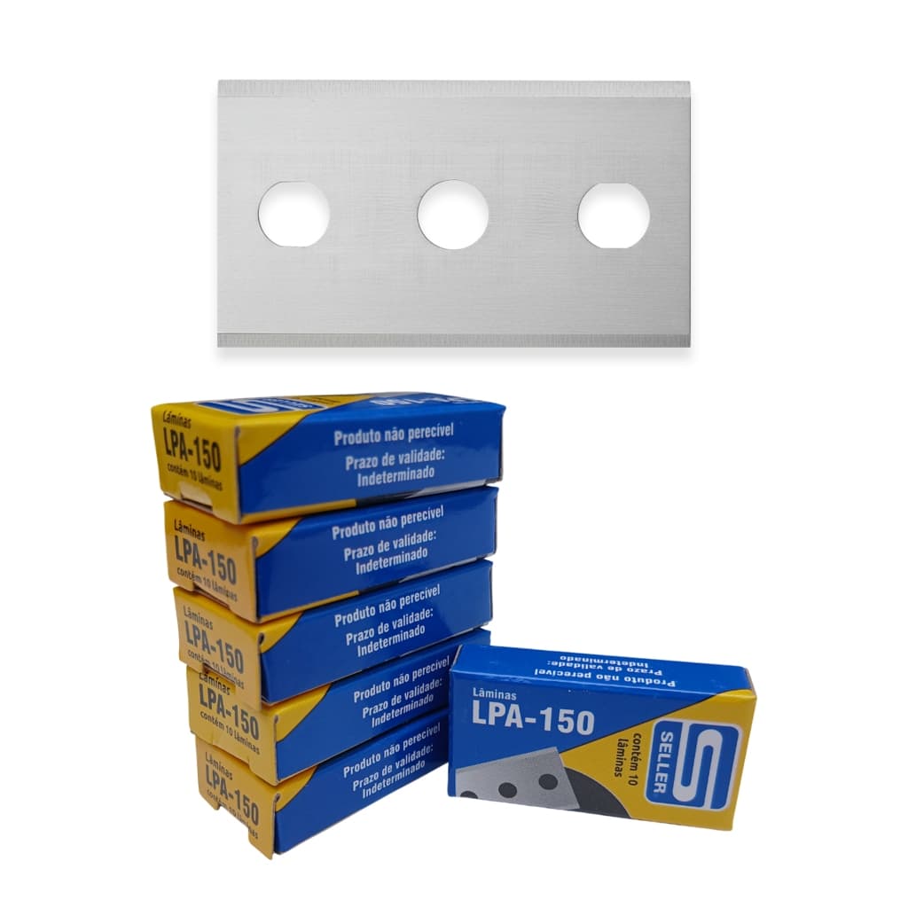 Lâmina Retangular para Estilete LPA-150 Seller 38×22mm Aço Carbono – Kit com 6 caixas com 10 lâminas cada