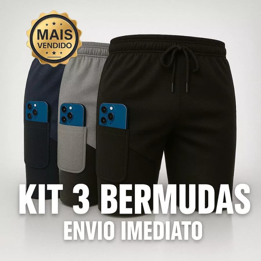 Conjunto De 3 Shorts Esportivo Masculino Para Academia Corrida Treino