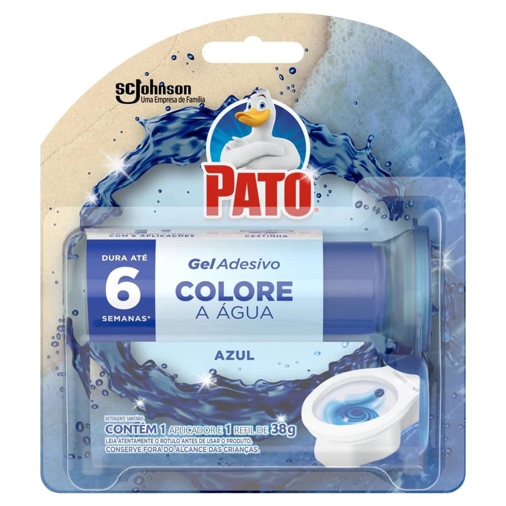 Desodorizador Sanitário Pato Gel Adesivo Água 38g com Aplicador e Refil 6 Discos