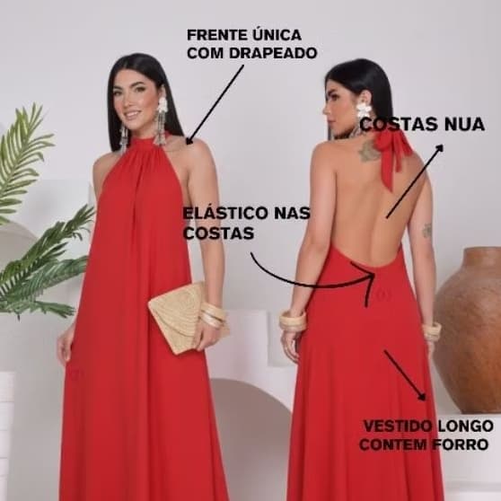 Vestido Longo Feminino Costas Nua Vestido de  Festas Soltinho Confortável