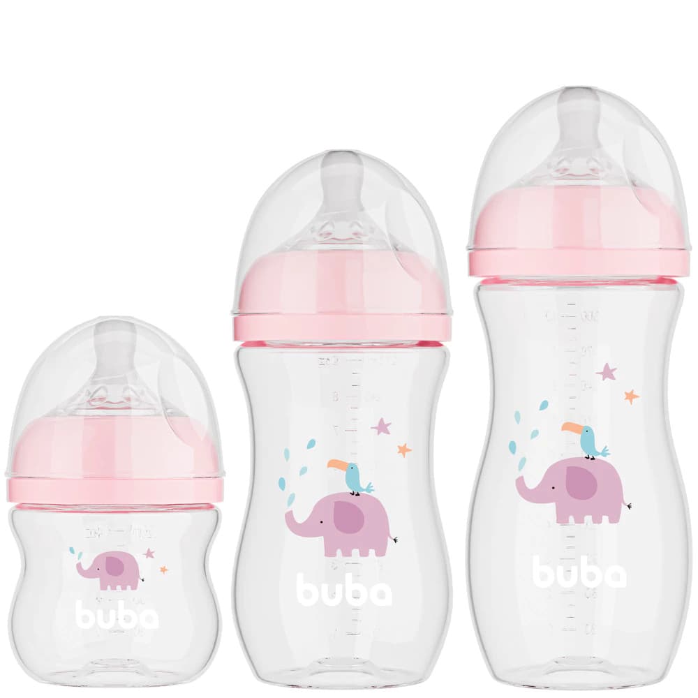 Kit 3 Mamadeiras Buba Easy Flow Bico Petala Antivazamento 120ml | 270ml | 330ml