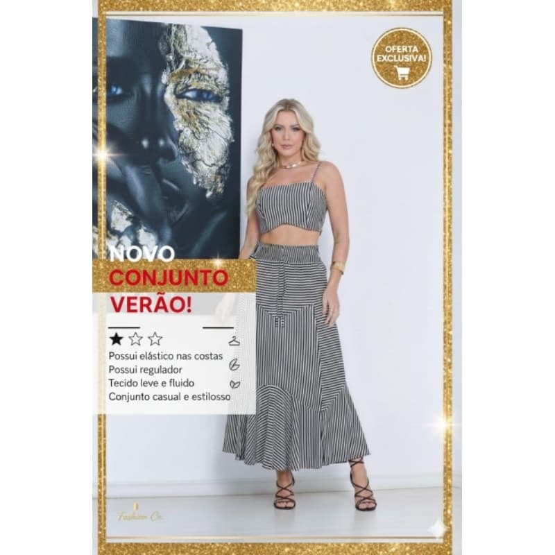 Conjunto Verão Listrado Feminino Social Casual Estiloso