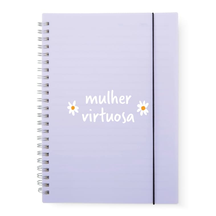 Caderno Feminino Pautado Com Frase Cristã Evangélica Estampa Margarida Mulher Virtuosa e Outras