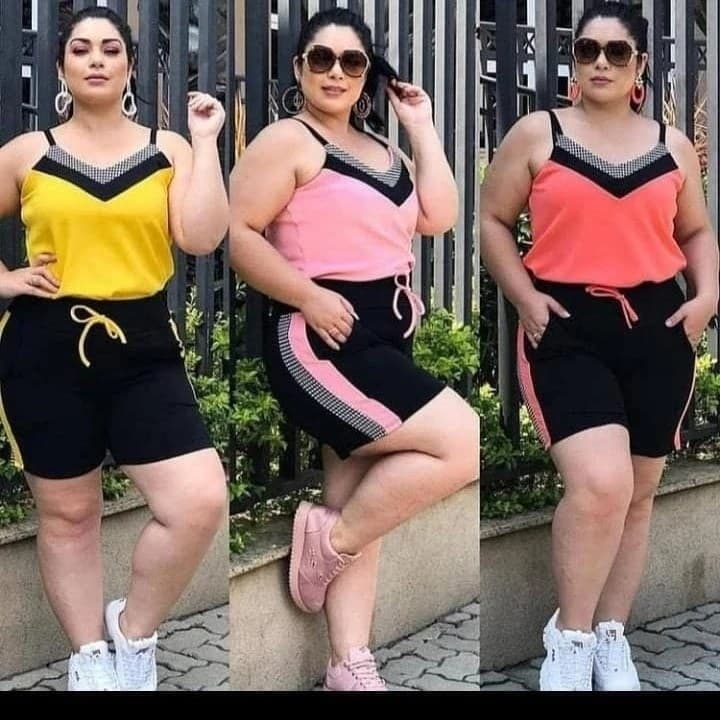Conjunto Plus  Size Femenino Moda Verão Short e Regata Malha Crepe
