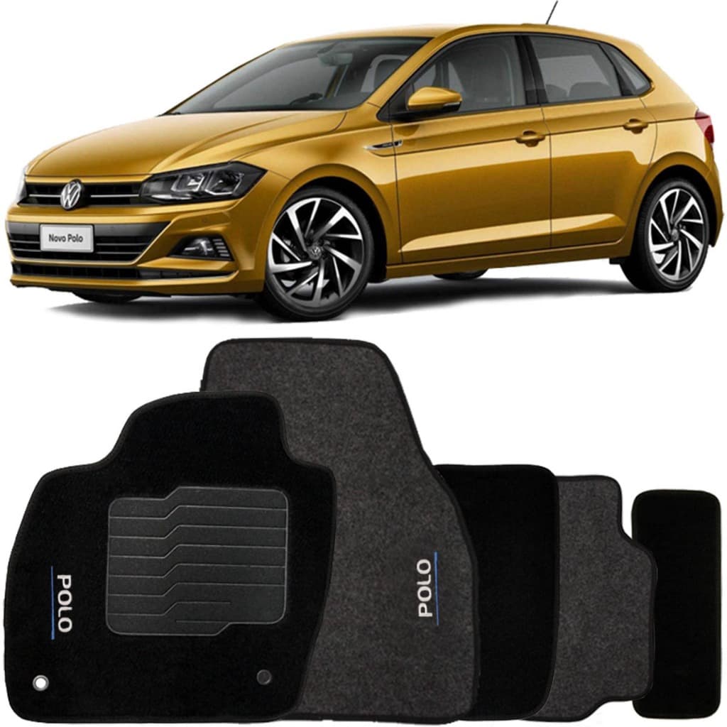 Tapete Carpete Polo 2018 à 2025 Logo Bordado Jogo 5 Peças Personalizado Automotivo