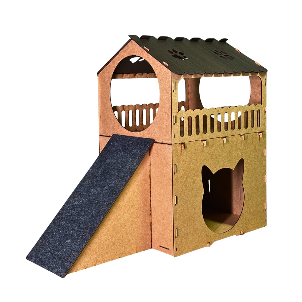 Casinha Para Gatos Dois Andares MDF Com Arranhador