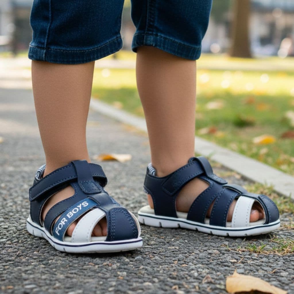 Sandália Infantil Menino Casual Passeio Escolar Calce Fácil Leve Papete Confortável Azul Marinho