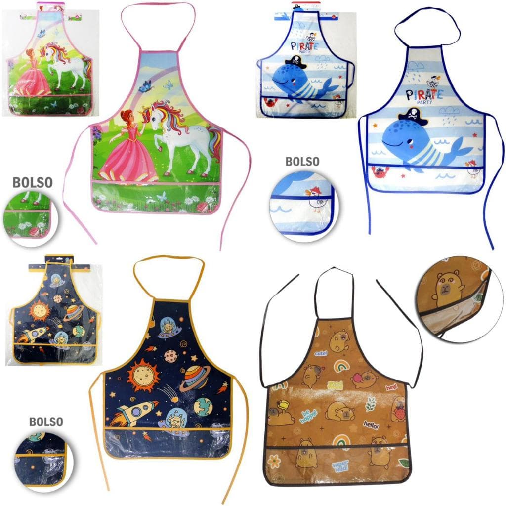 Gedex Avental Escolar Infantil com Bolso Estampado Poliéster 50cm 1 unidade