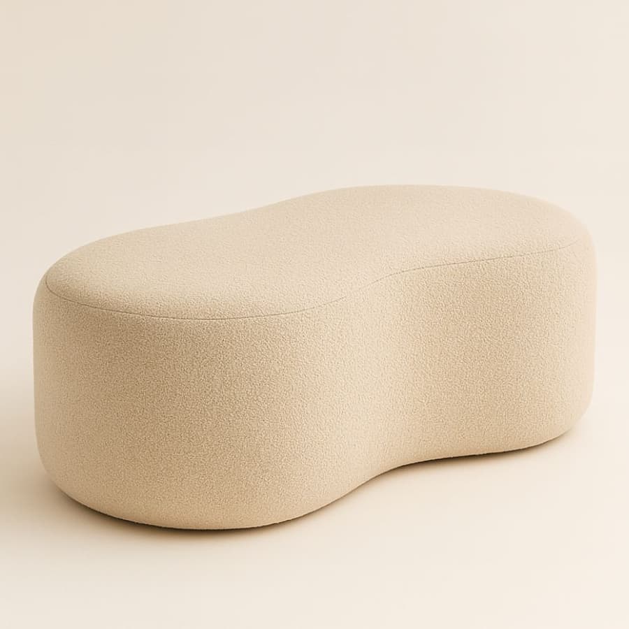 Puff Orgânico Curvo Luxo 1m Bouclê ou Linho feijão Decoração Sala De Estar Recepção Quarto | Pratikza