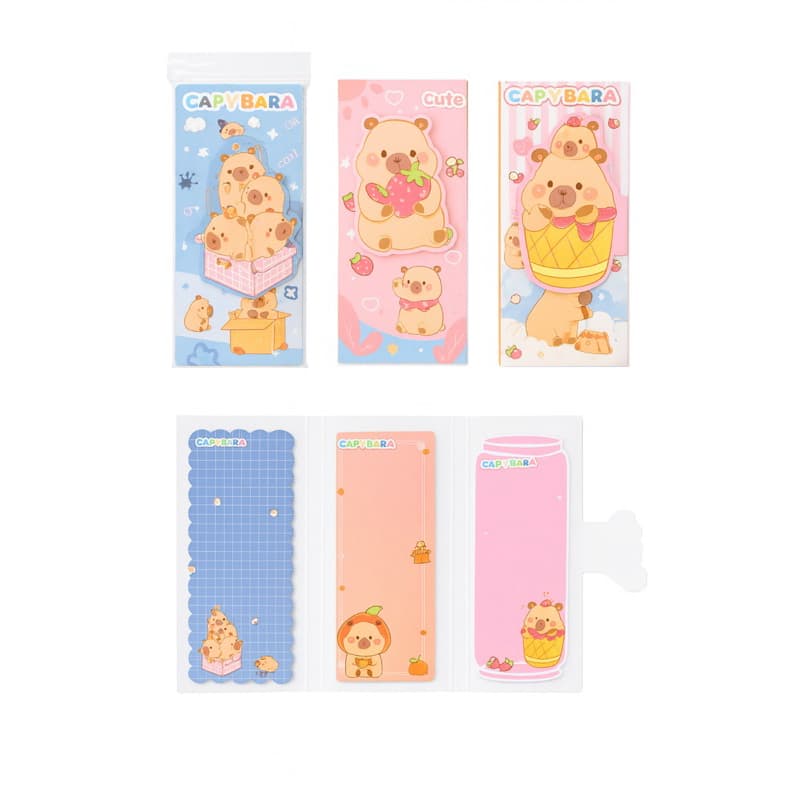 4 kit Post-it Capivara Cute – Kit Marcadores + Bloco Animado
