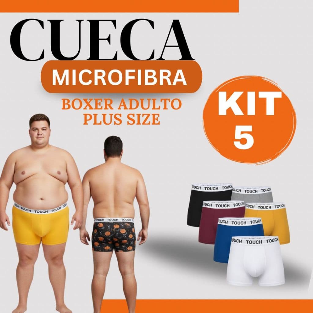 Kit 5 Cuecas Boxer Plus Size Microfibra Masculino G1 G2 G3 G4 Forro 100% Algodão