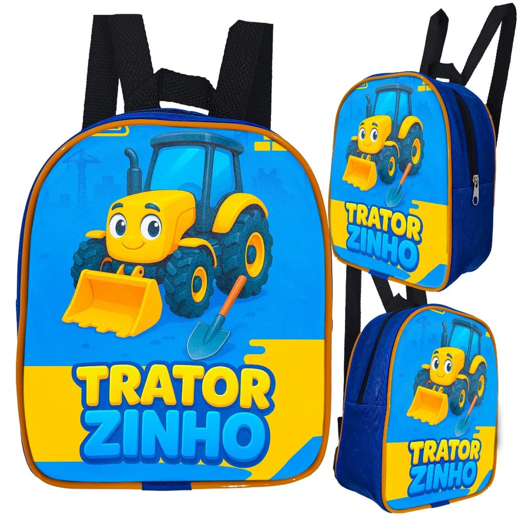 Lancheira Escolar Tema Tratorzinho  Infantil Masculina – com Alça Ajustável e Design Resistente