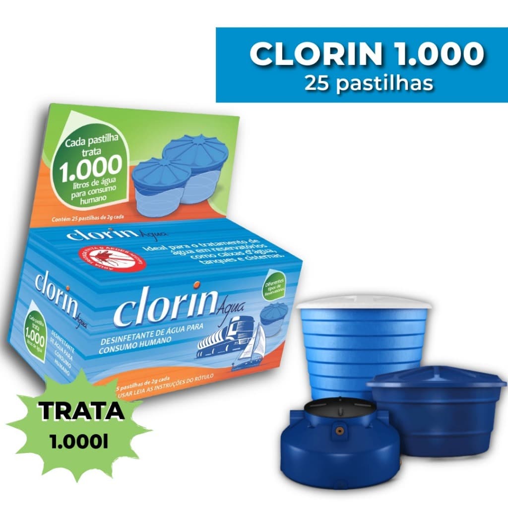 Clorin 1.000 - Trata Água em Cisternas, Caixa D'água e Reservatórios  - c/ 25un