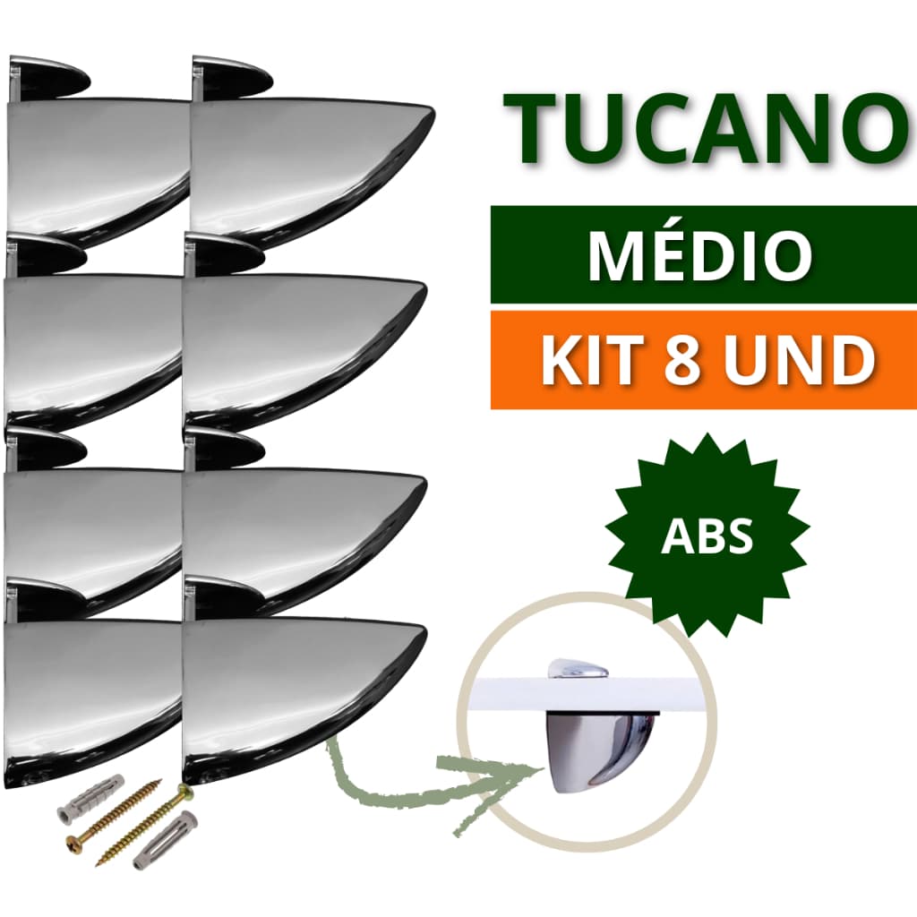 Kit 6 e 8 Suporte Prateleira Organizadora Horizontal parede Tucano Médio ABS Resistente P/ Vidro Madeira