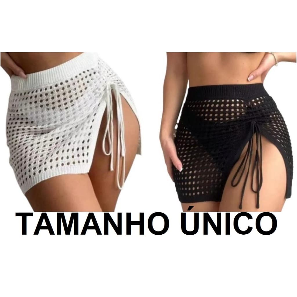 Kit com 2 Saída de Praia Saia Crochê Tricot Feminina com Cordão Carnaval Festa Verão Praia Carnaval