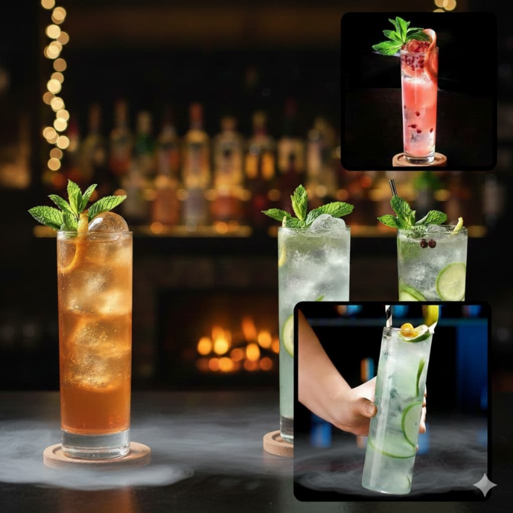 Jogo de Copos 2 Ate 6 Long Drink 300ml Vidro Transparente  Drink Festa Suco Evento Resistente