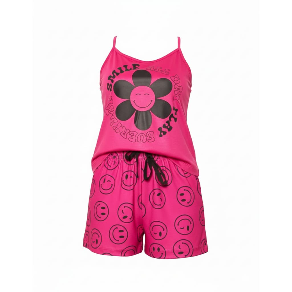 Conjunto Pijama Verão Adulto Feminino VR - Emoji Pink