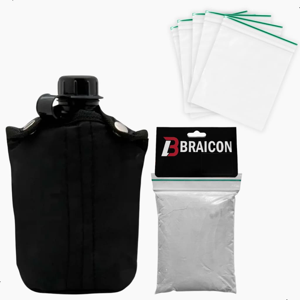 Kit Completo para Montanhismo Cal Virgem 200 Gramas + Cantil Plastico 900ml NTK + 5 Sacos Plastico ZipLock N°5