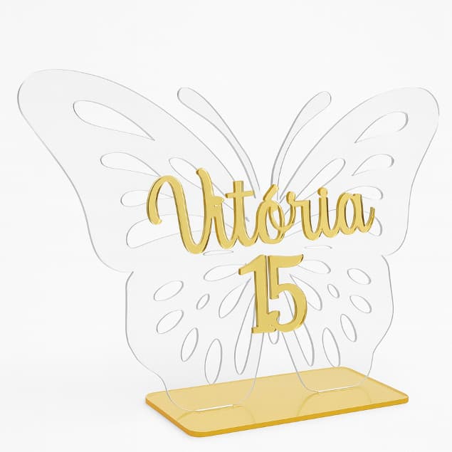 Topo de Bolo em Acrílico Cristal Transparente de Borboleta Nome Personalizado Lembrancinha p/ Festas