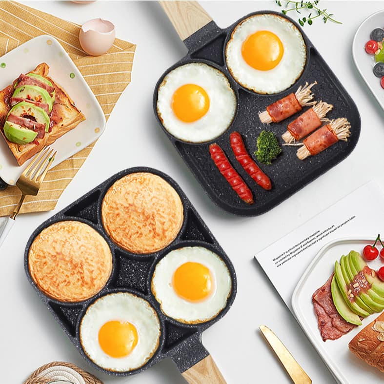 Frigideira Antiaderente Com 3 ou 4 Divisórias Fritar Ovo Bacon Carne Frango Lanche Multiuso