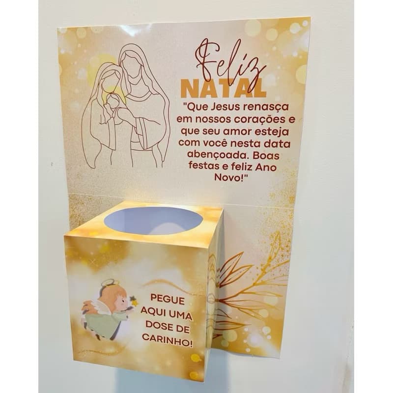 Caixa Natal Dourado Com Recadinhos Motivacionais - Boas Festas - Feliz Ano Novo