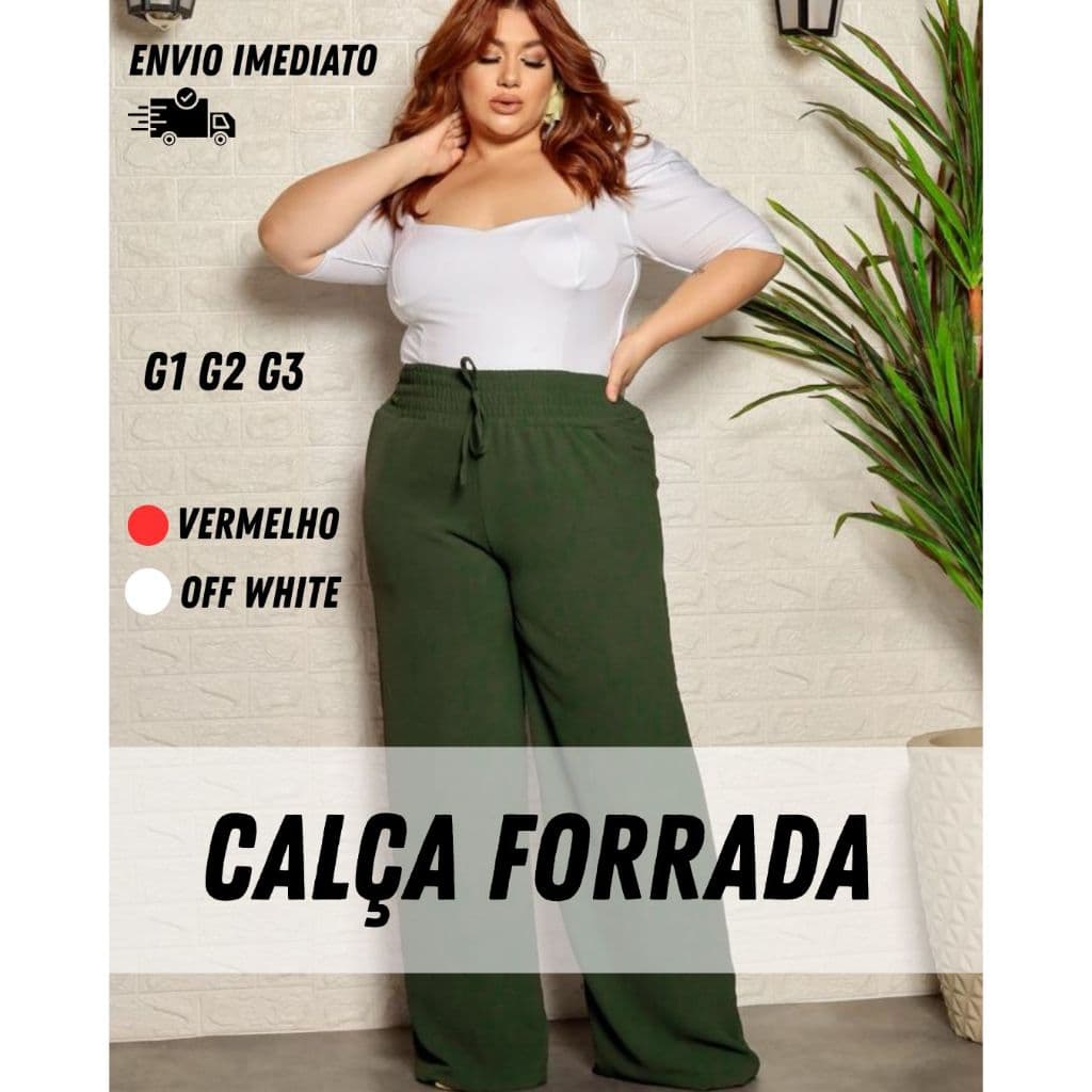 Calça Feminina Pantalona Forrada Plusize Cintura Alta Tecido Premium Envio Imediato g1 g2 g3