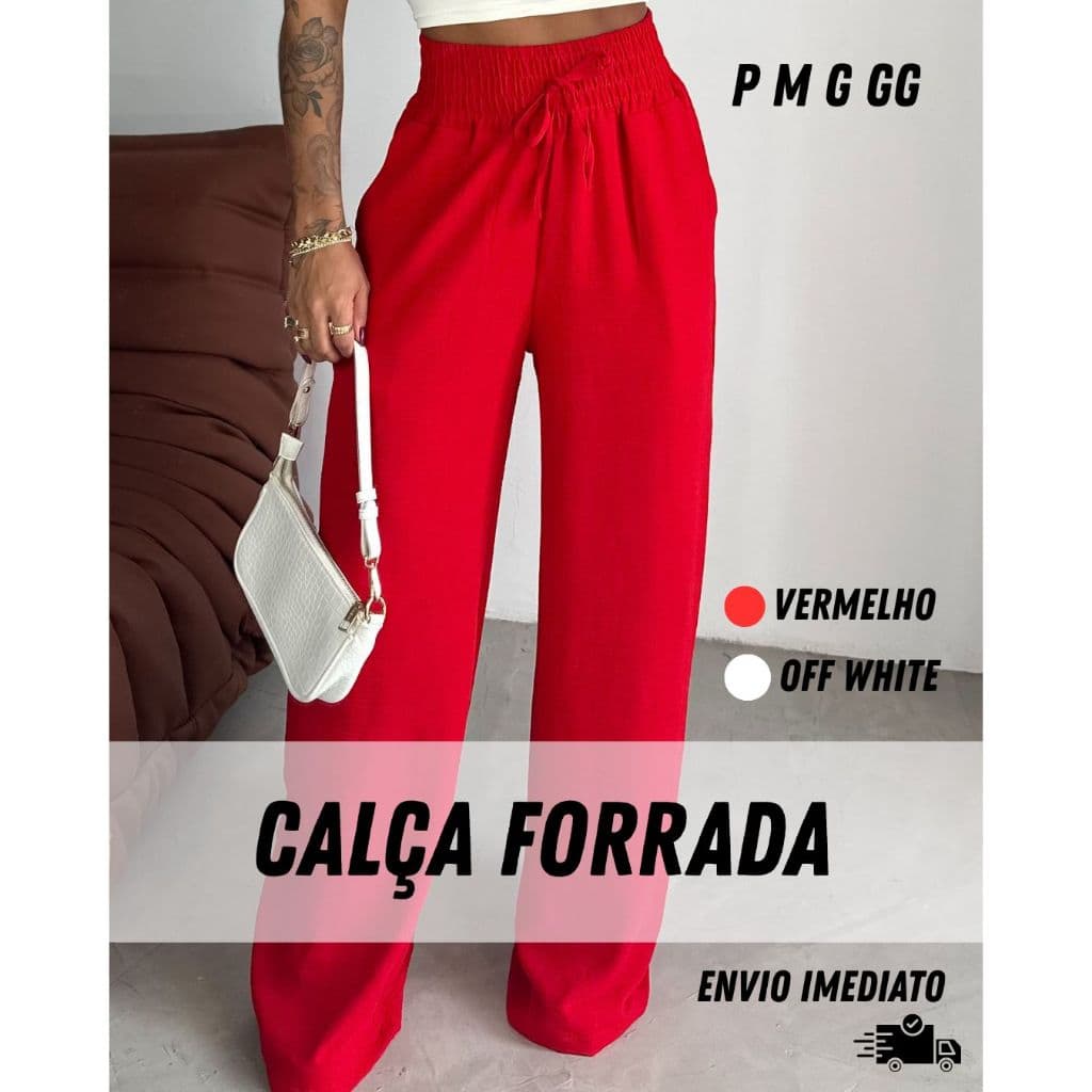 Calça Pantalona Forrada feminina Cintura Alta Duna Envio Imediato
