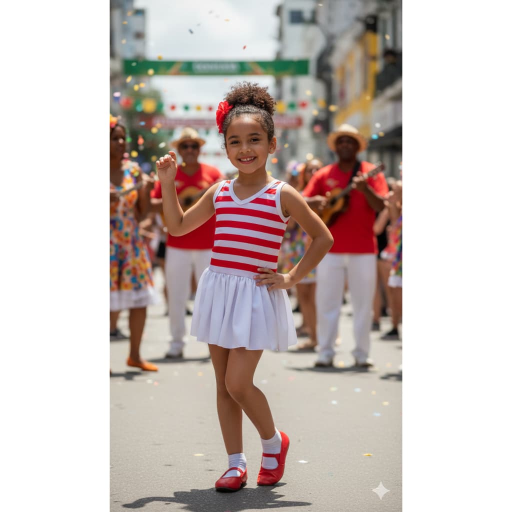 Vestido de Malandra / Sambista Infantil e Adulto (Vermelho e Branco)