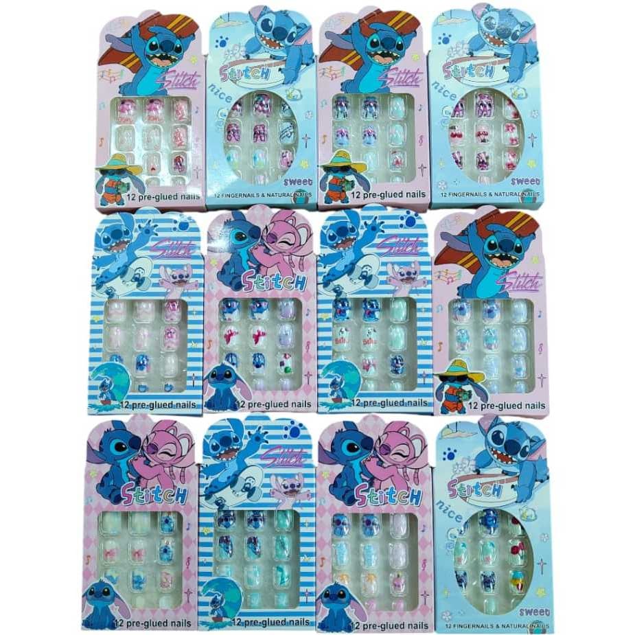 144 unhas com adesivo Kit12cx de Unhas Postiças InfantilParaCriançasLiloStichKids bailarina diversao