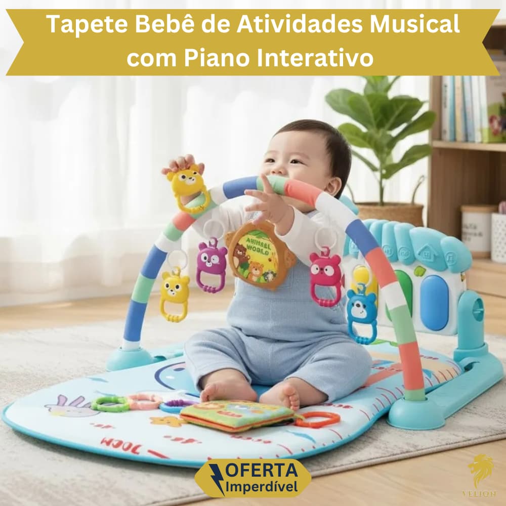Tapete de Atividades Musical com Piano Interativo para Bebê Colorido Infantil Engatinhar