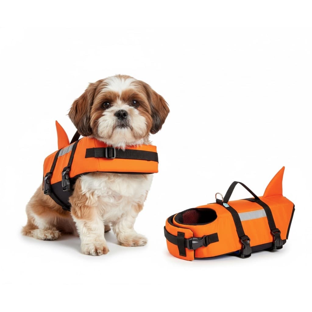 Colete Salva Vidas Flutuador p/ Cachorro – Ideal para Piscinas, Praia e Passeios Aquáticos-Cinza/Laranja-Karppovet