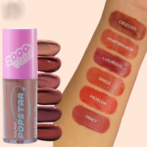 Brilho Labial Gloss Tint Ruby Rose Linha PopStar - Cor Vibrante com Hidratação e Toque Confortável HBL6603